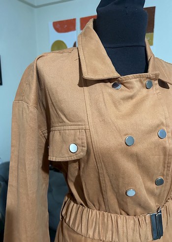 Bej Kadın Kemerli Trençkot elbise - Görsel 2