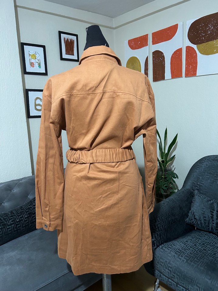 Bej Kadın Kemerli Trençkot elbise - Görsel 3