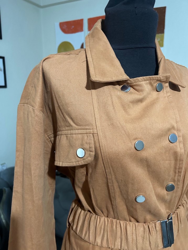 Bej Kadın Kemerli Trençkot elbise - Görsel 2
