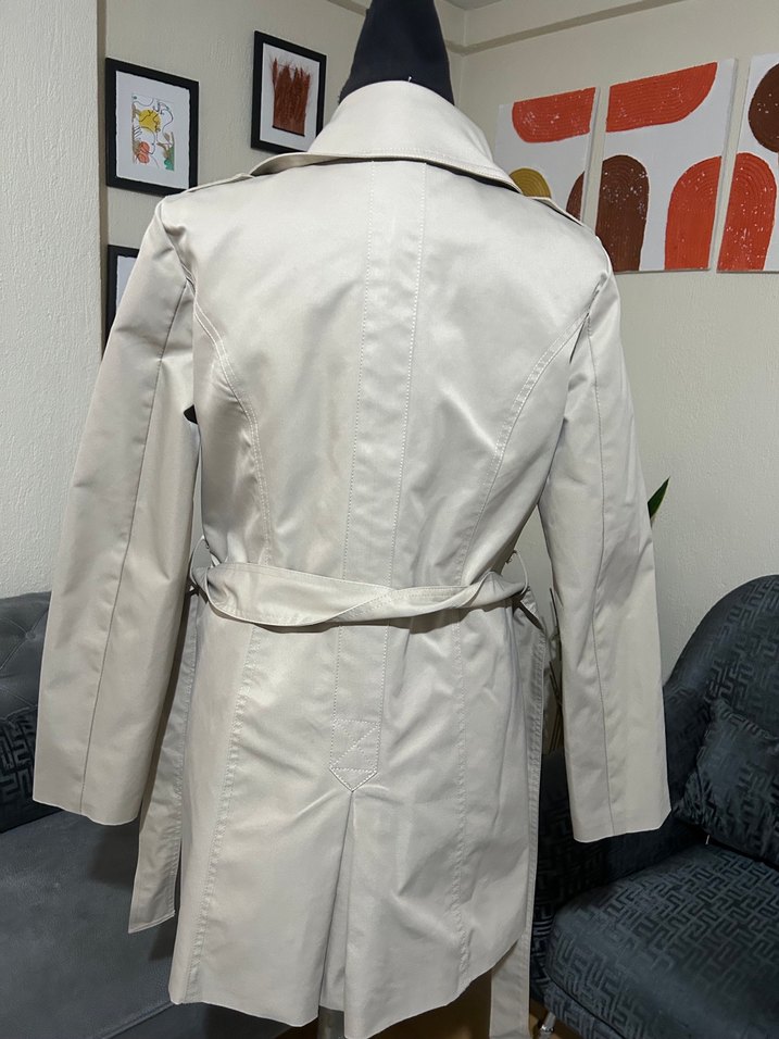 Düğmeli Bej Midi Trençkot - Görsel 3