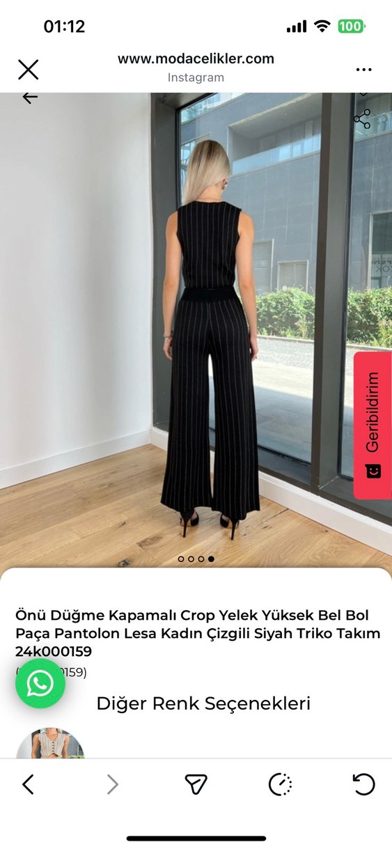 Kemerli Siyah Çizgili Kadın Uzun Takım - Görsel 2