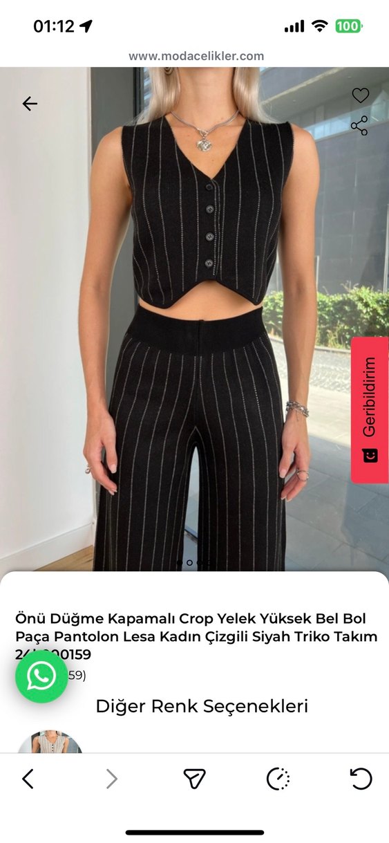 Kemerli Siyah Çizgili Kadın Uzun Takım - Görsel 3