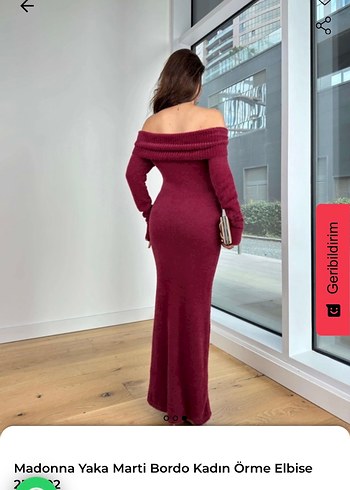 Madonna Yaka Bordo Uzun Triko Elbise - Görsel 3