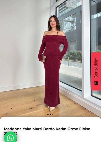 Madonna Yaka Bordo Uzun Triko Elbise - Görsel 2