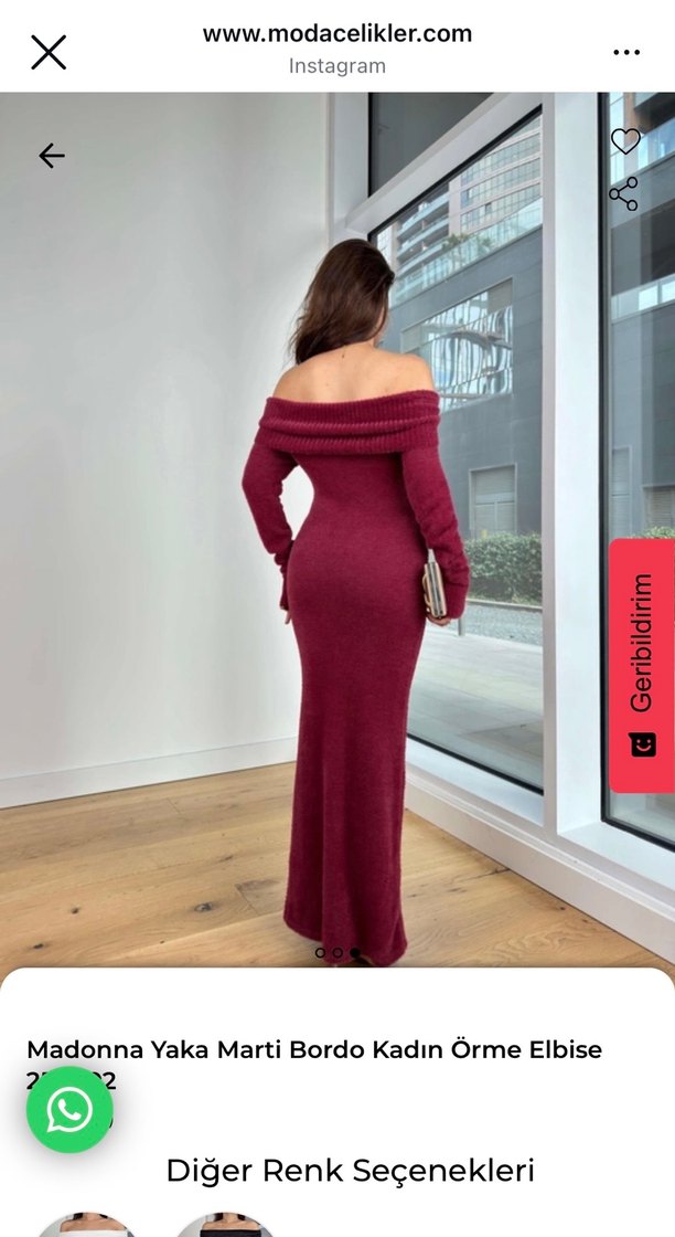 Madonna Yaka Bordo Uzun Triko Elbise - Görsel 3