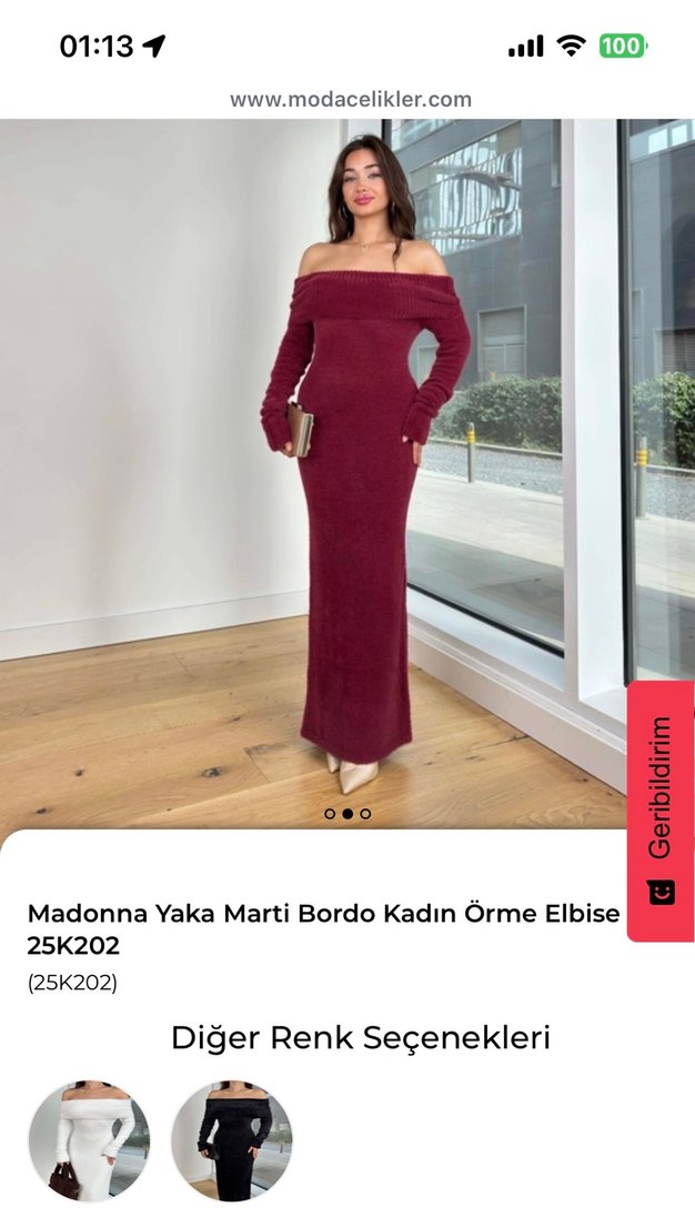 Madonna Yaka Bordo Uzun Triko Elbise - Görsel 4