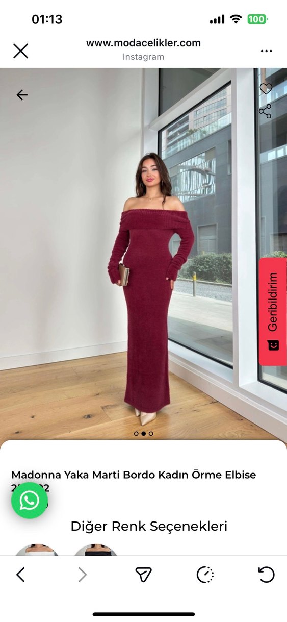 Madonna Yaka Bordo Uzun Triko Elbise - Görsel 2