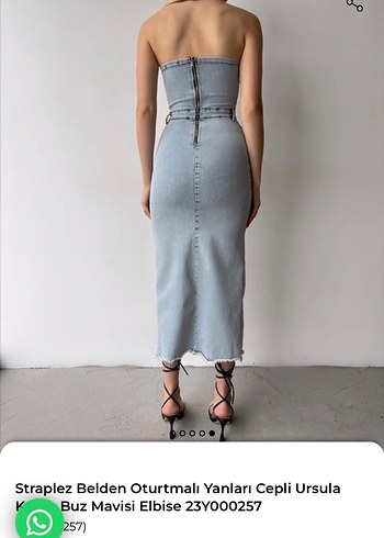 Straplez Belden Oturtmalı Gri Kot Elbise - Görsel 2