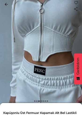 Beyaz Kapüşonlu Fermuarlı Mini Eşofman Takımı - Görsel 2