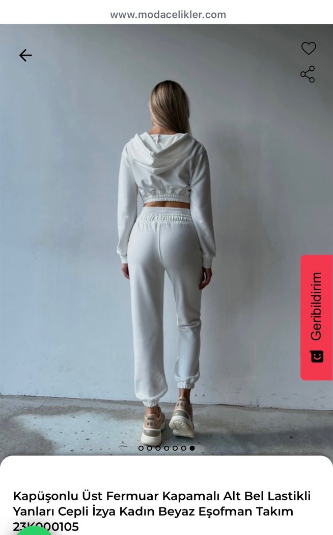 Beyaz Kapüşonlu Fermuarlı Mini Eşofman Takımı - Görsel 3