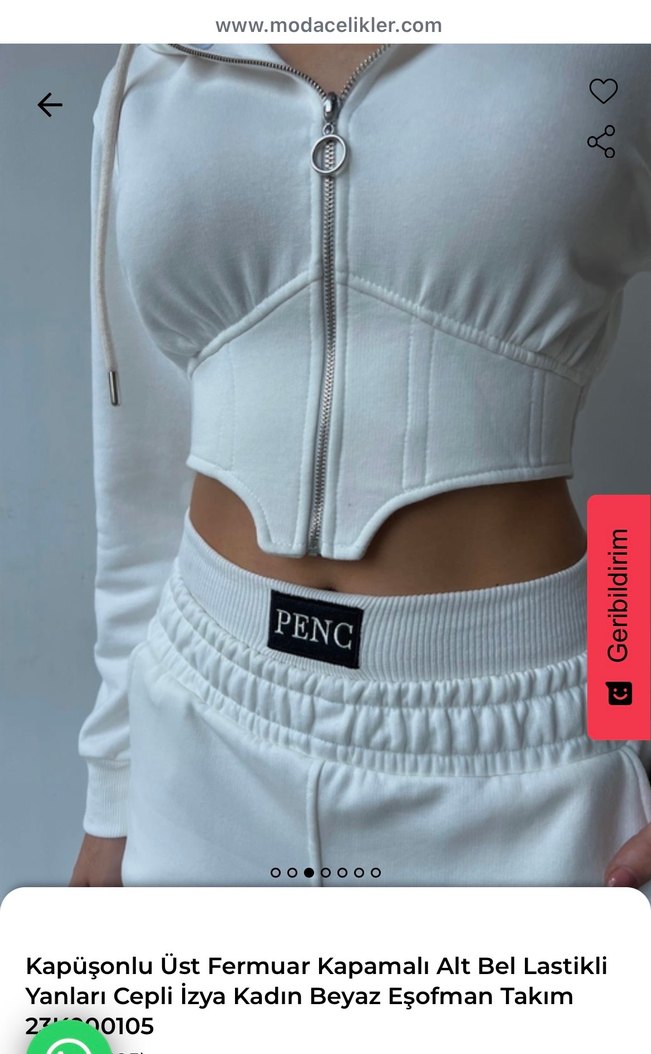 Beyaz Kapüşonlu Fermuarlı Mini Eşofman Takımı - Görsel 2