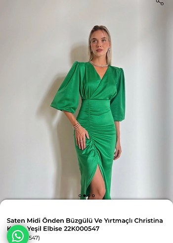 Yeşil Saten Midi Drapeli Elbise - Görsel 2