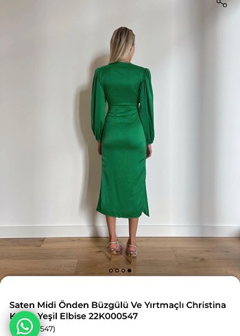 Yeşil Saten Midi Drapeli Elbise - Görsel 3