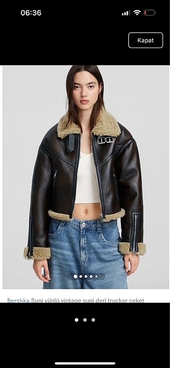 bershka suni yünlü vintage suni deri trucker ceket