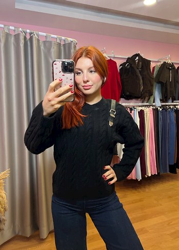 Siyah Örgü Kadın Sweatshirt - Görsel 2