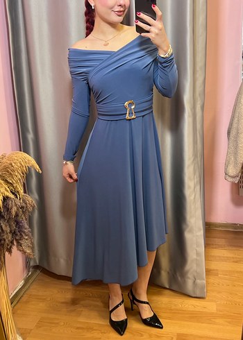 Mavi Kemerli Uzun Elbise - Görsel 2