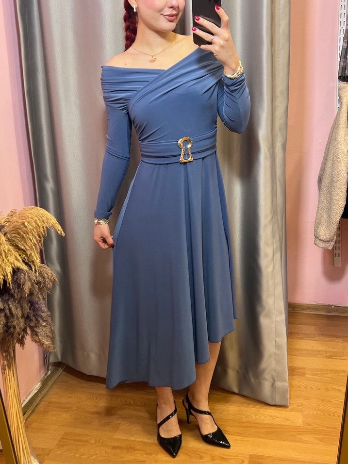 Mavi Kemerli Uzun Elbise - Görsel 2