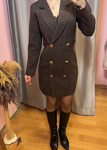 Düğmeli Kahverengi Midi Kadın Blazer - Görsel 2