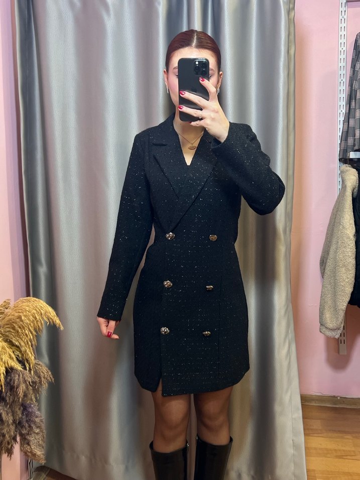 Düğmeli Siyah Kısa Deri Kadın Ceket - Görsel 3