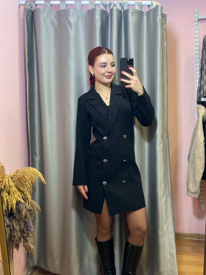 Düğmeli Siyah Kısa Deri Kadın Ceket - Görsel 2