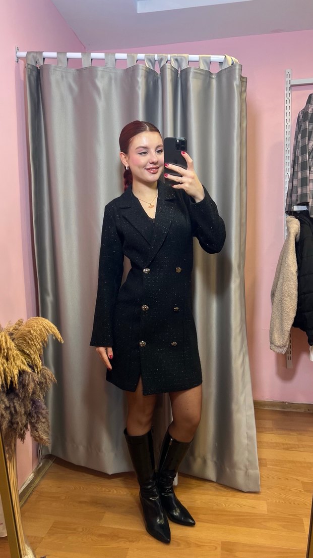 Düğmeli Siyah Kısa Deri Kadın Ceket - Görsel 4