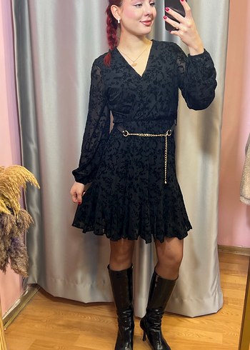 Kadar Midi Siyah Kemerli Gotik Elbise - Görsel 7