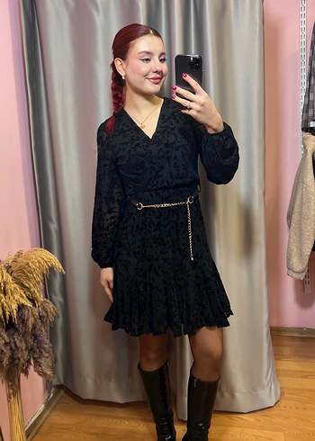 Kadar Midi Siyah Kemerli Gotik Elbise - Görsel 4