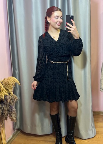 Kadar Midi Siyah Kemerli Gotik Elbise - Görsel 3