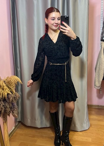 Kadar Midi Siyah Kemerli Gotik Elbise - Görsel 5