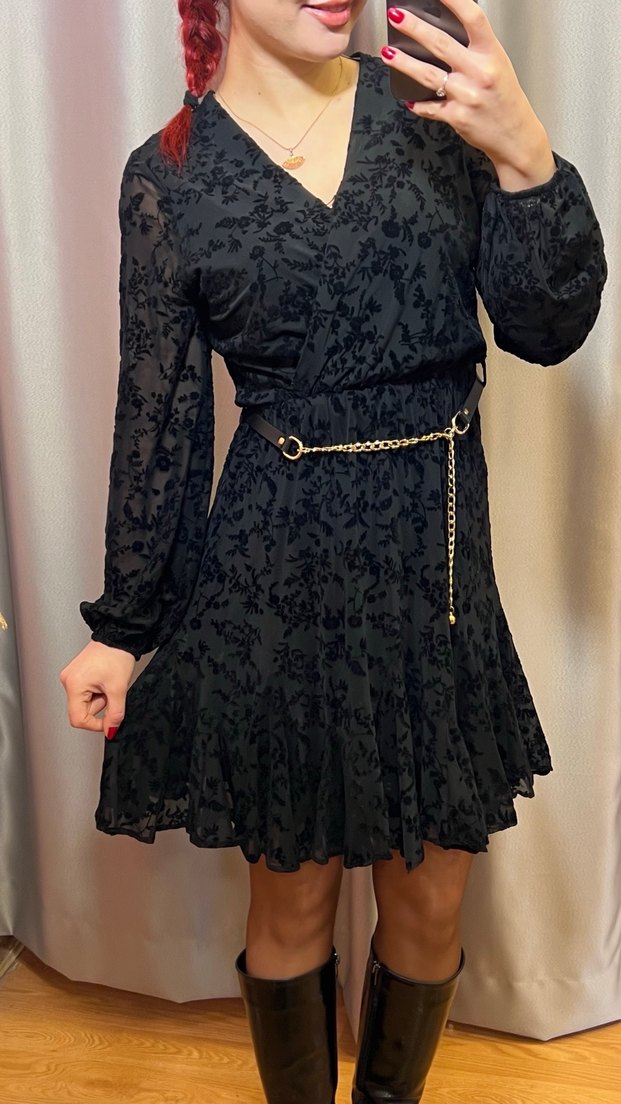 Kadar Midi Siyah Kemerli Gotik Elbise - Görsel 2