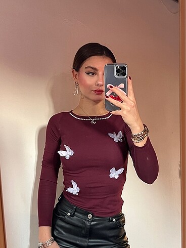s Beden bordo Renk tasarım bluz