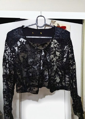 Mini boy Siyah Dantel Uzun Kollu Bolero - Görsel 2