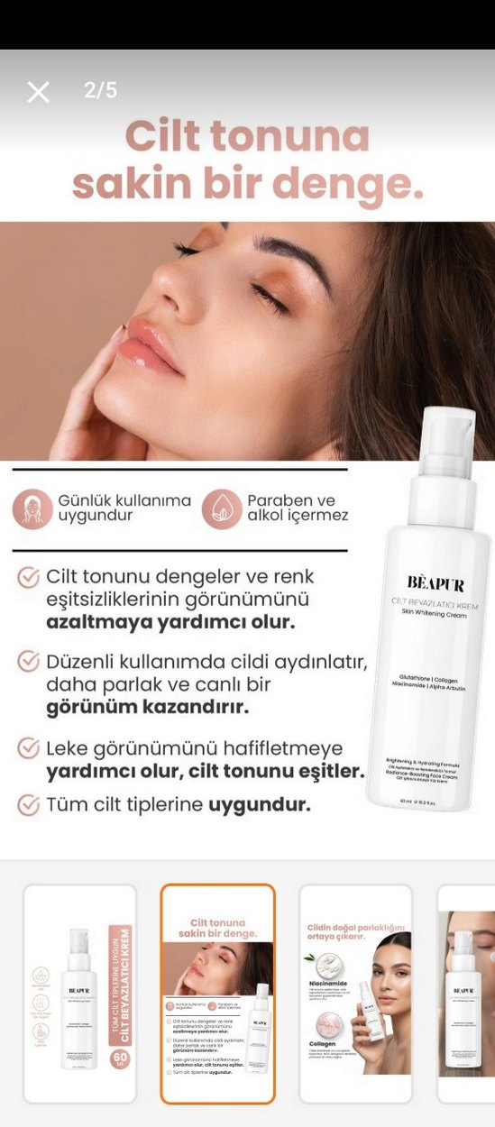 BEAPUR Cilt Beyazlatıcı Krem 60 ml - Görsel 2