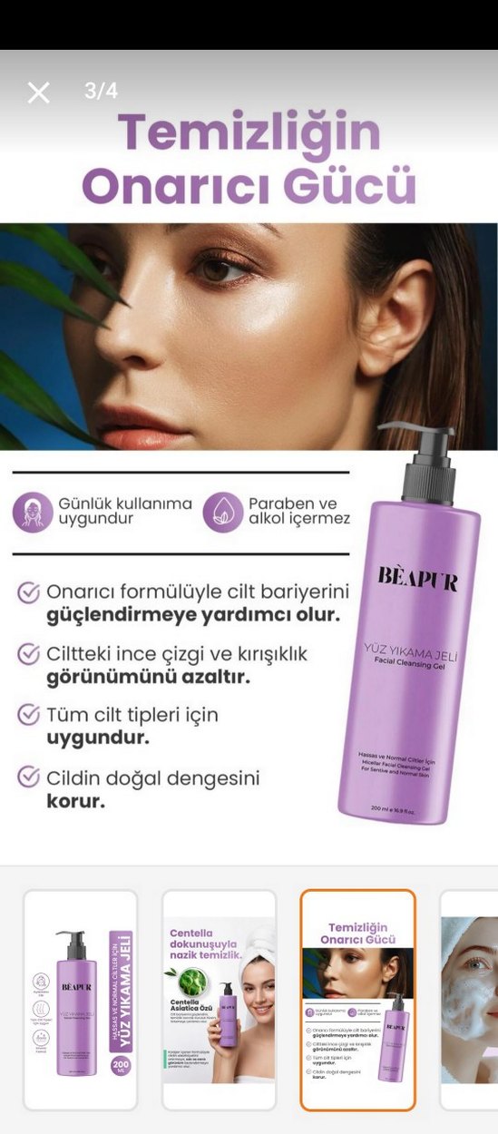 BEAPUR Hassas Ciltler için Misel Yüz Temizleme Jeli 200ml - Görsel 3