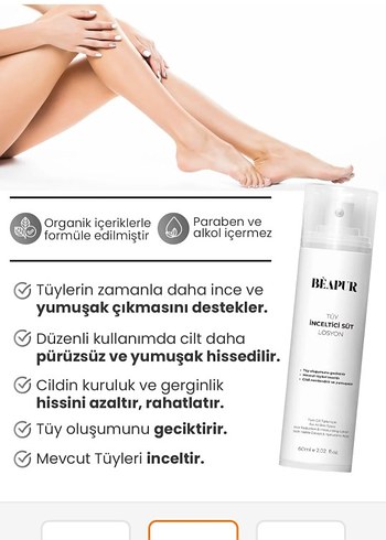 BEAPUR Tüy İnceltici ve Nemlendirici Süt 60 ml - Görsel 2