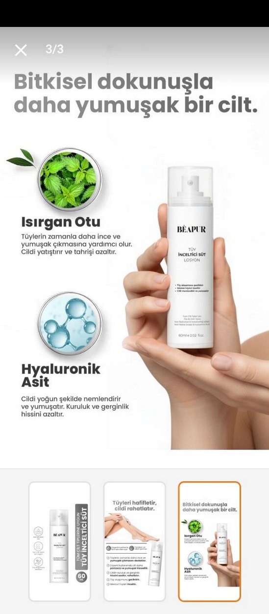 BEAPUR Tüy İnceltici ve Nemlendirici Süt 60 ml - Görsel 3