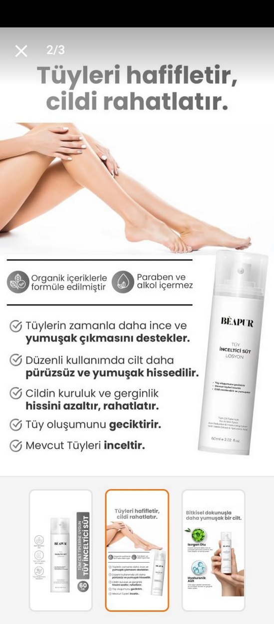 BEAPUR Tüy İnceltici ve Nemlendirici Süt 60 ml - Görsel 2