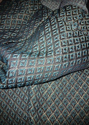 Mavi siyah gold Desenli Kadın Kumaş Pantolon - Görsel 3