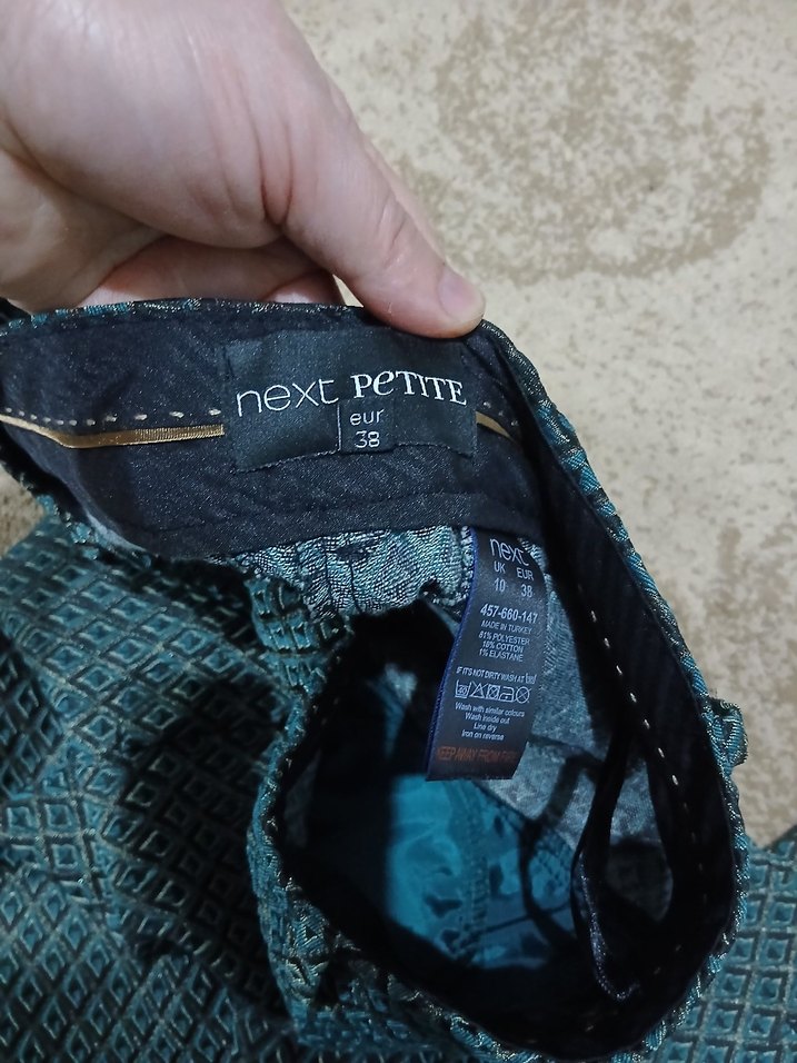 Mavi siyah gold Desenli Kadın Kumaş Pantolon - Görsel 5