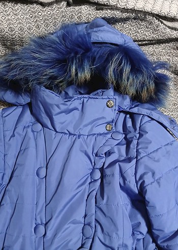 Kürklü Mavi Kadın Kışlık Mont - Görsel 3
