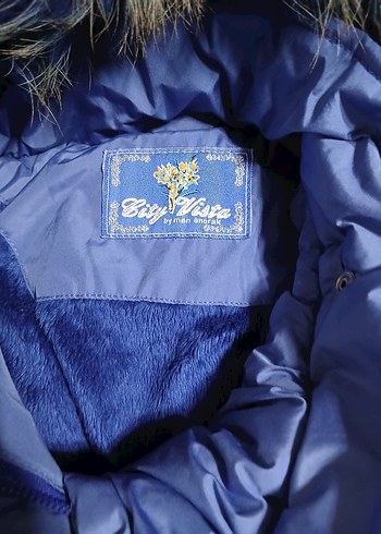 Kürklü Mavi Kadın Kışlık Mont - Görsel 4