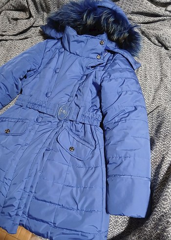 Kürklü Mavi Kadın Kışlık Mont - Görsel 2