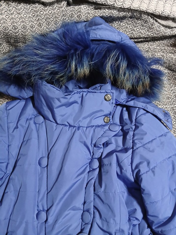 Kürklü Mavi Kadın Kışlık Mont - Görsel 3