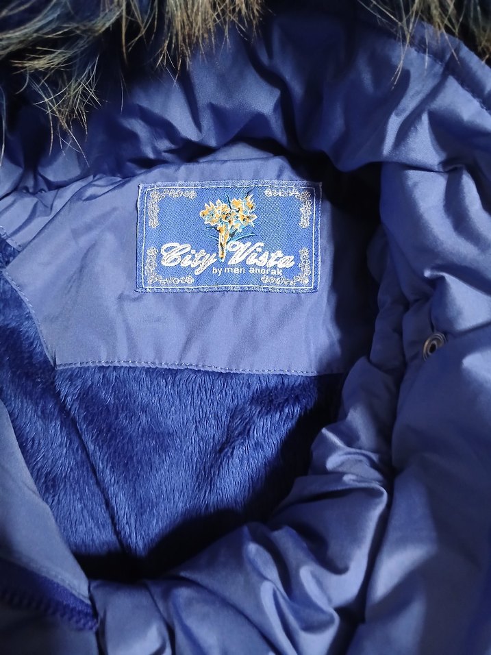 Kürklü Mavi Kadın Kışlık Mont - Görsel 4