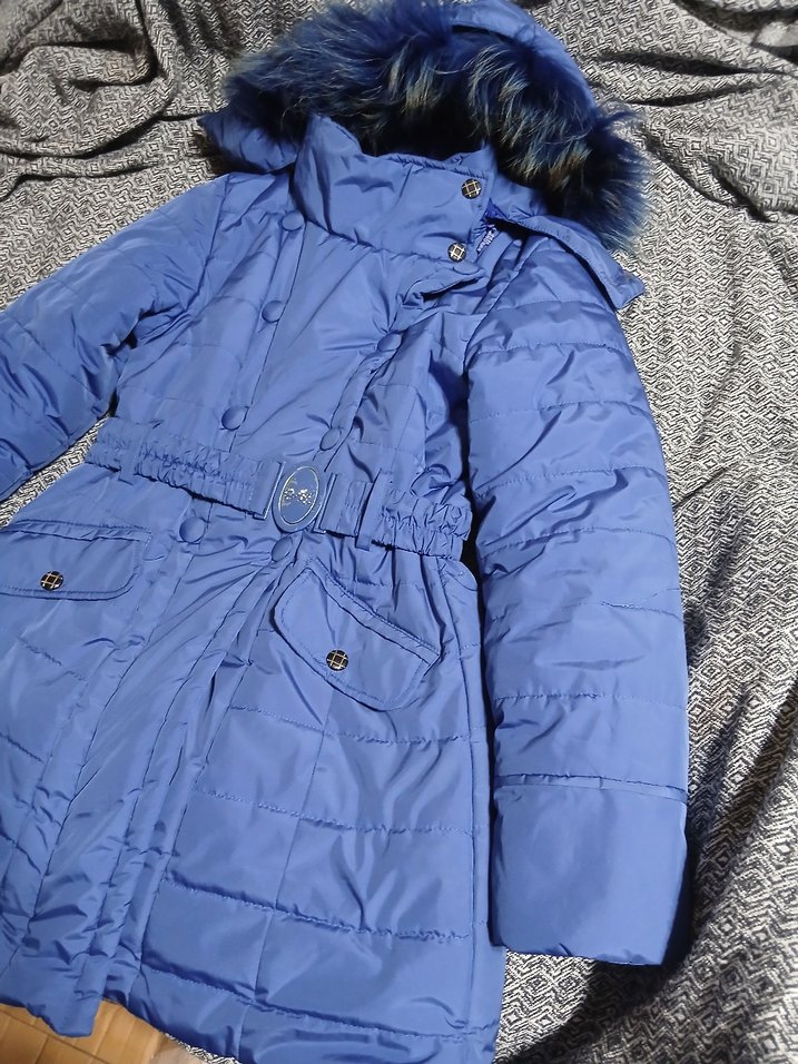 Kürklü Mavi Kadın Kışlık Mont - Görsel 2