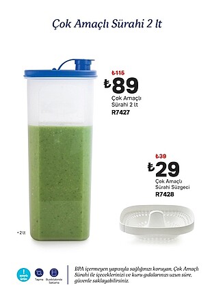 Tupperware Çok Amaçlı sürahi ve süzgeç