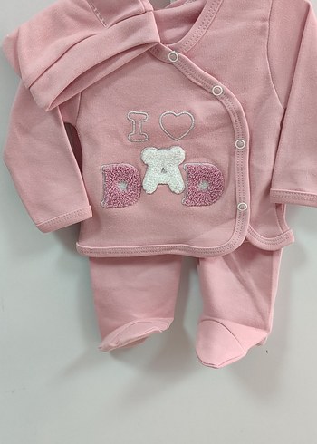 Pembe Uzun Kollu Nakışlı Bebek Kıyafet Seti