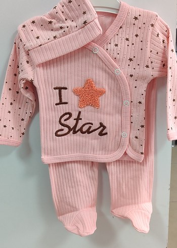 Pembe Nakışlı Örgü Bebek Kız Takımı