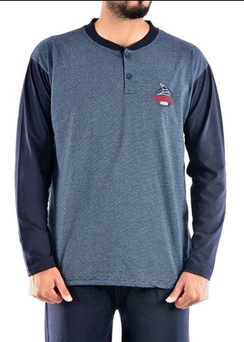 Erkek Gri Uzun Kollu Pamuklu Pijama Takımı - Görsel 2