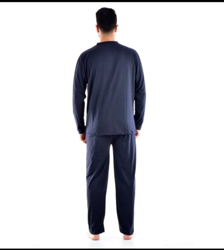 Erkek Gri Uzun Kollu Pamuklu Pijama Takımı - Görsel 3